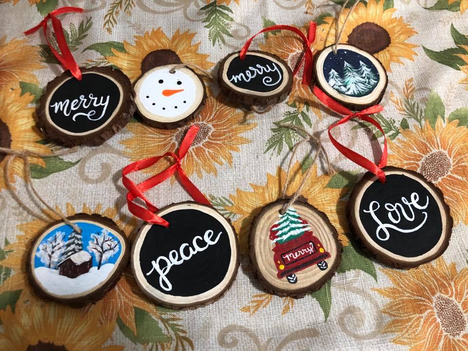 Christmas hand painted wood ornaments