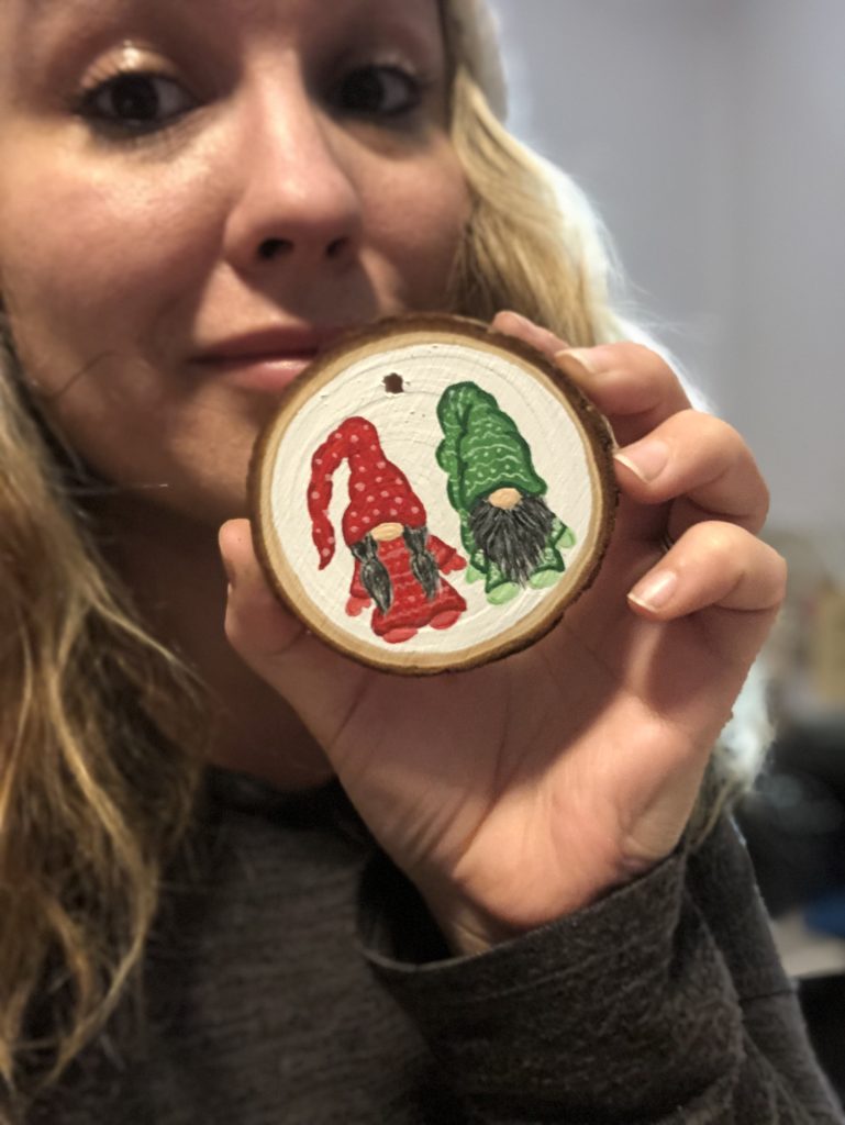 Kristy Hand Painted Gnome Wood Ornaments 