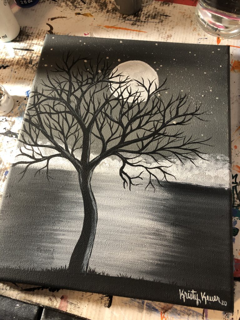 Gray Night Painted Silhouette Landscapes