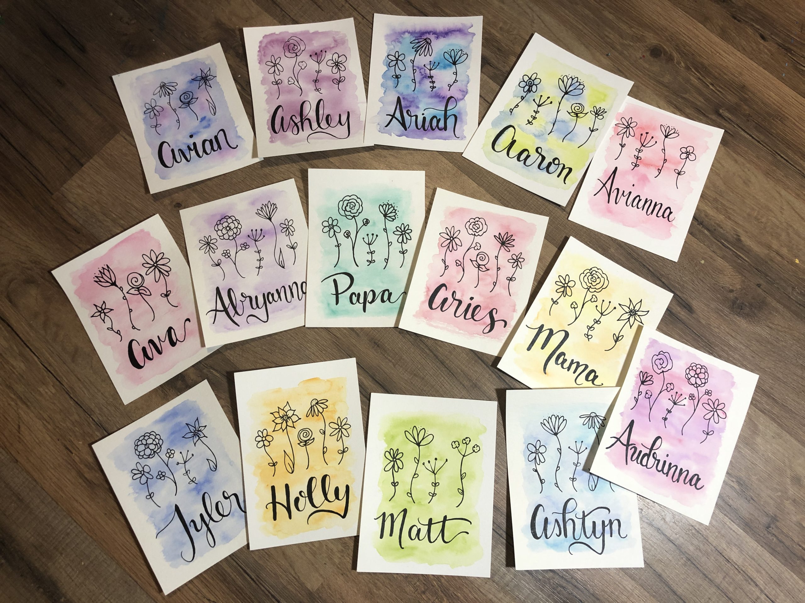 Watercolor Flowers with Names