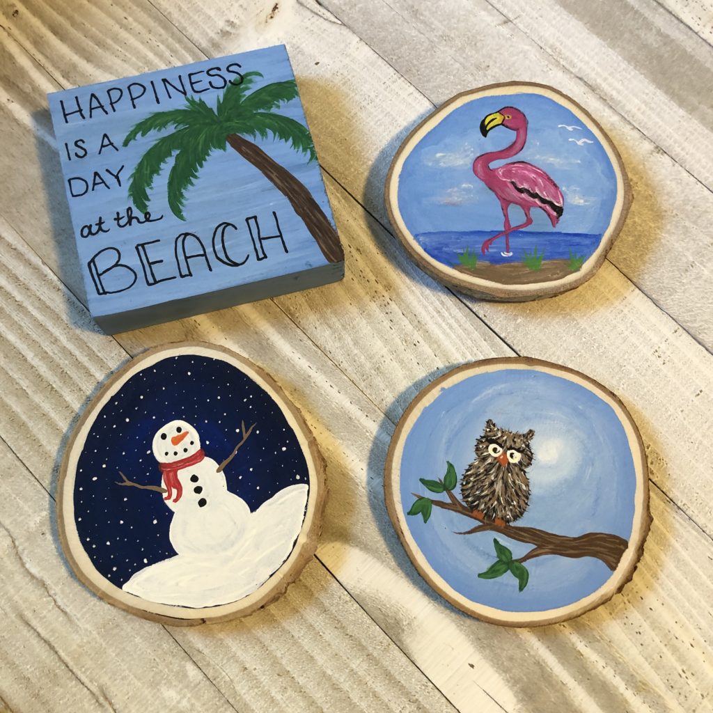 Painted Magnets: Owls, Snowmen, Flamingo