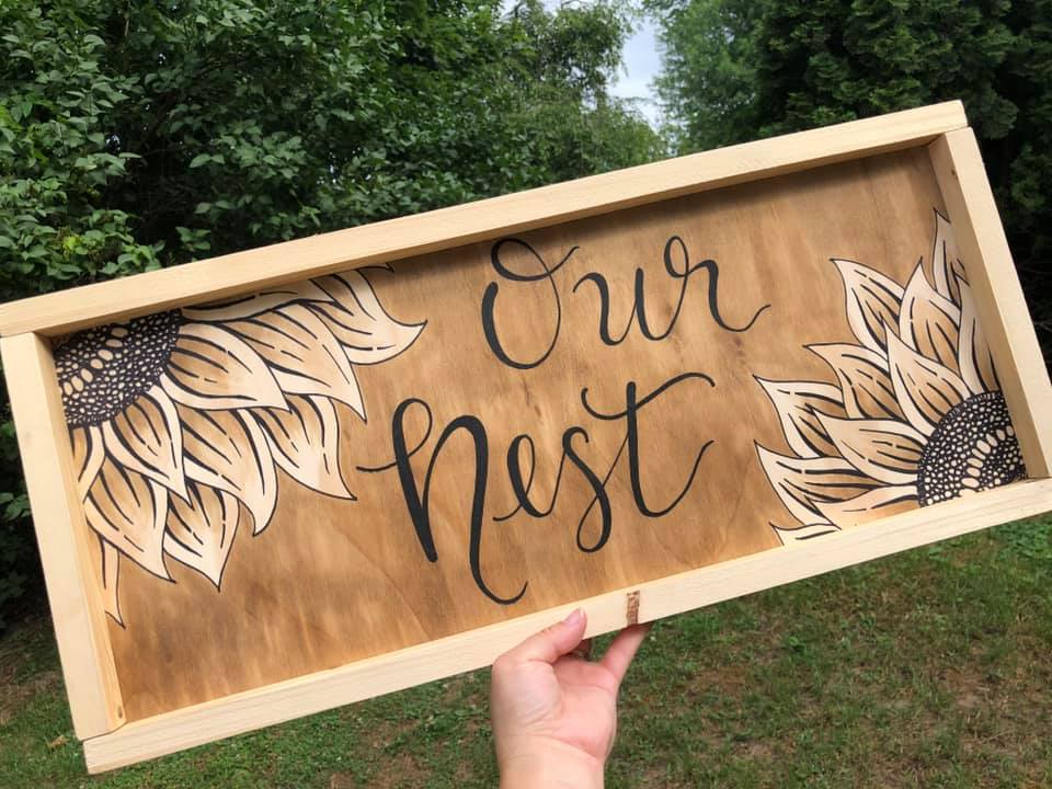 our nest Sunflower framed wood signs