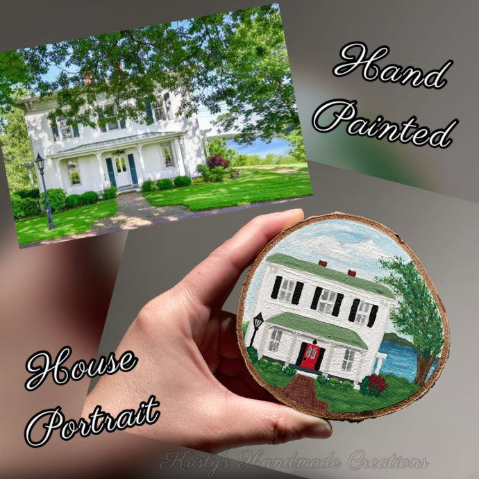 Custom Hand Painted House Wood Slice Ornaments - Image 2