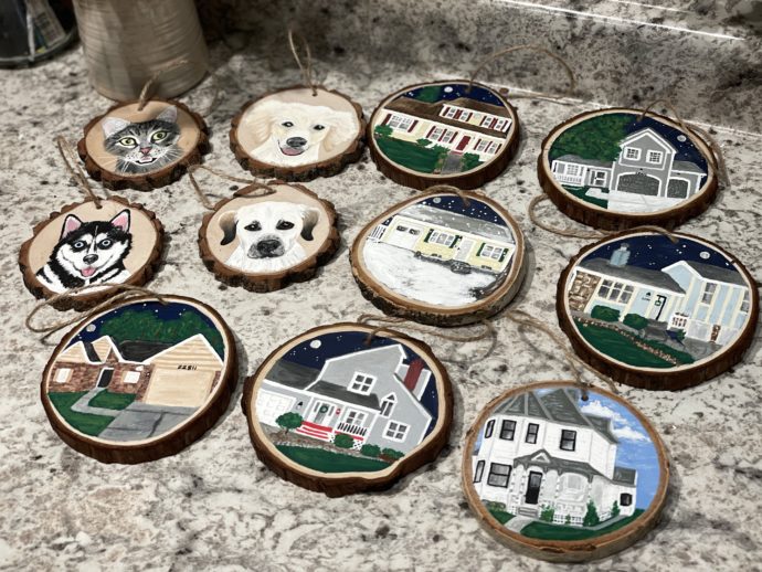 Custom Hand Painted House Wood Slice Ornaments - Image 7