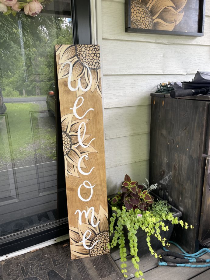 Sunflowers Porch Leaner 4' Welcome Sign (double sided)