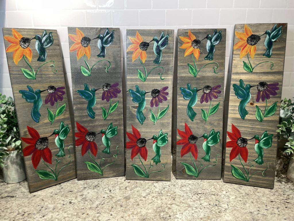 Painted Hummingbirds and Flowers Wood Signs