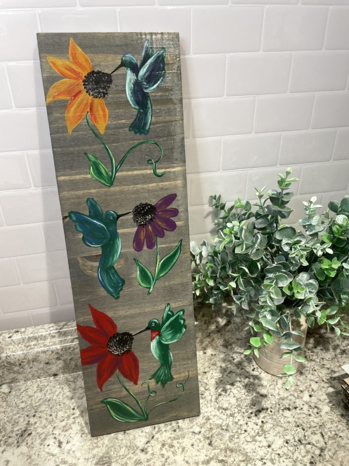 Painted Hummingbirds and Flowers Wood Sign