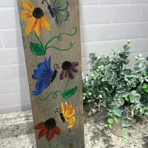 Painted Butterflies and Flowers Wood Sign