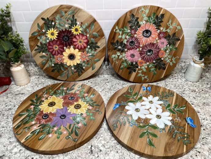 Custom Painted Floral Wood Round Lazy Susan - Image 2