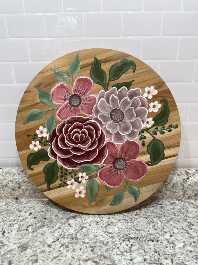 Custom Painted Floral Wood Round Lazy Susan - Image 11