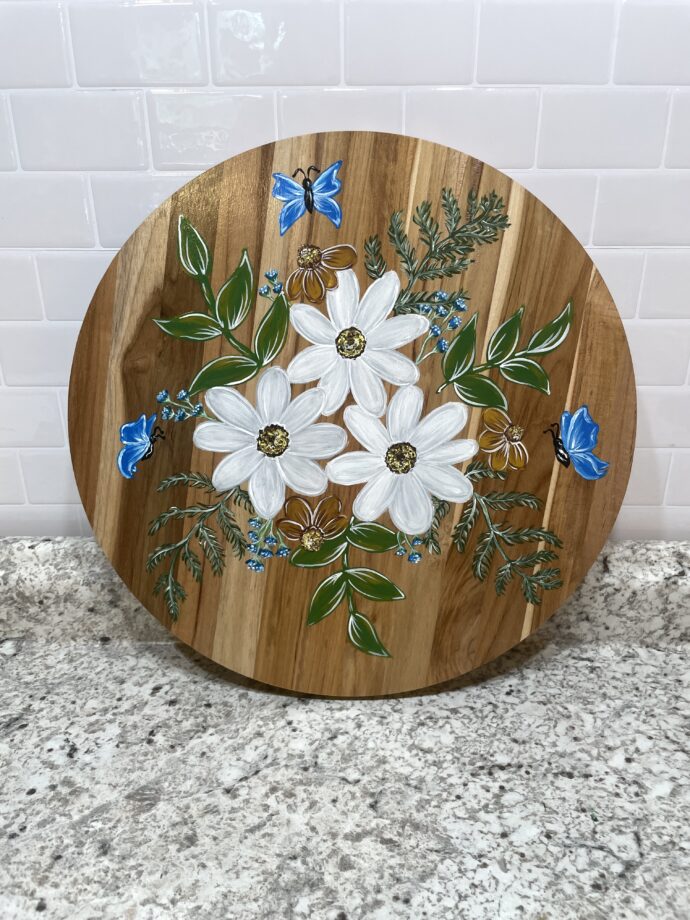 Custom Painted Floral Wood Round Lazy Susan - Image 8