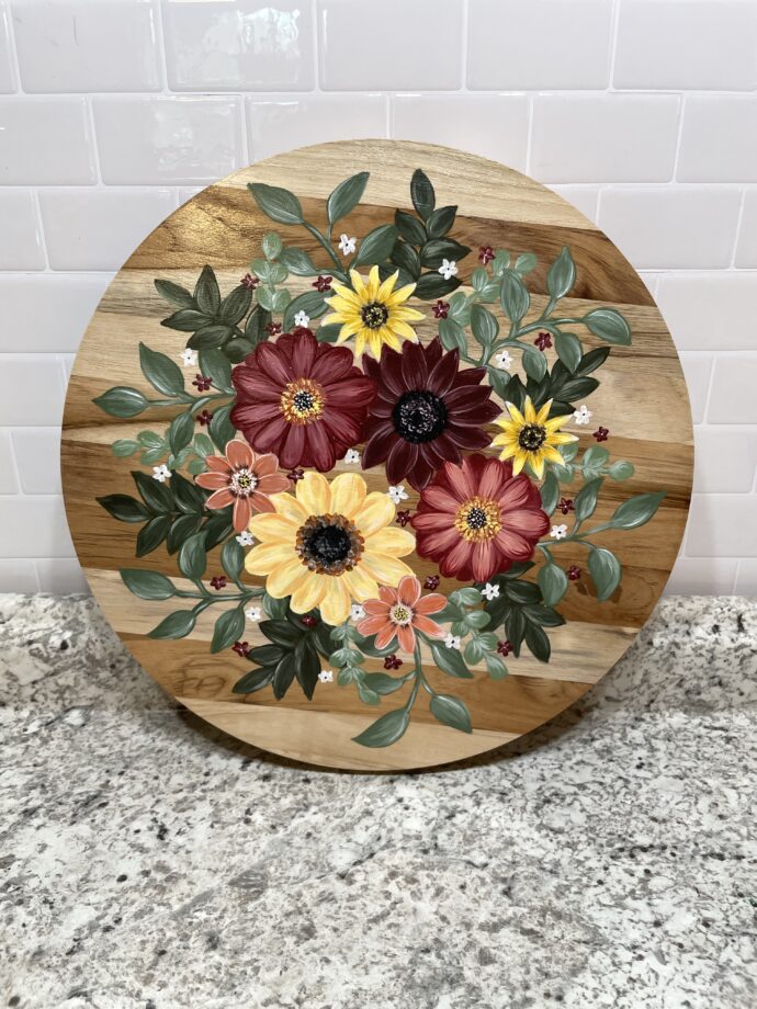 Custom Painted Floral Wood Round Lazy Susan