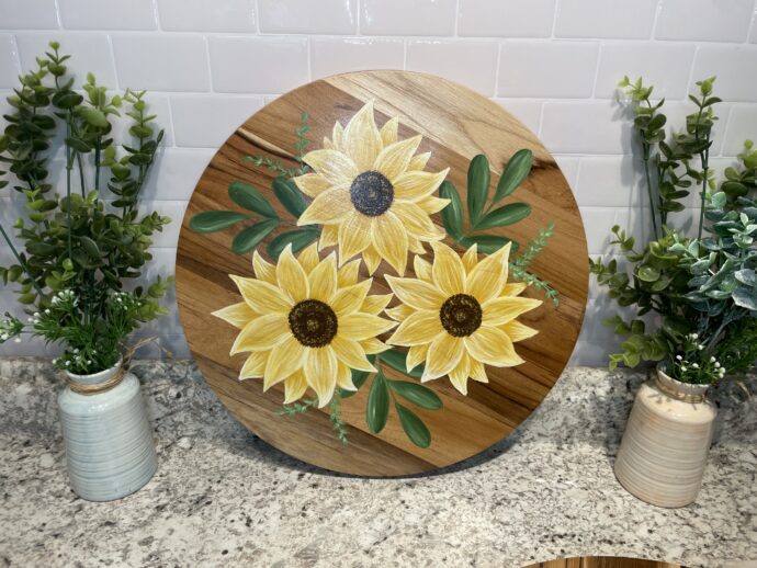 Custom Painted Floral Wood Round Lazy Susan - Image 4