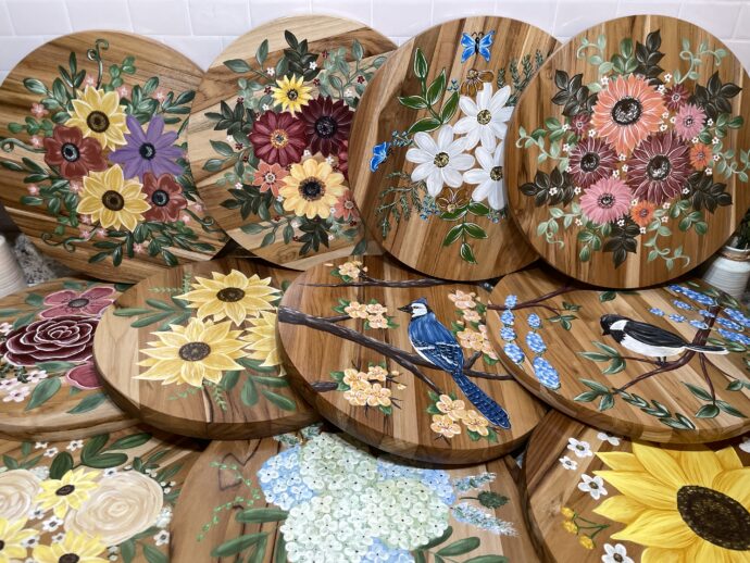 Custom Painted Floral Wood Round Lazy Susan - Image 7