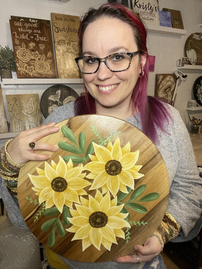 Custom Painted Floral Wood Round Lazy Susan - Image 9