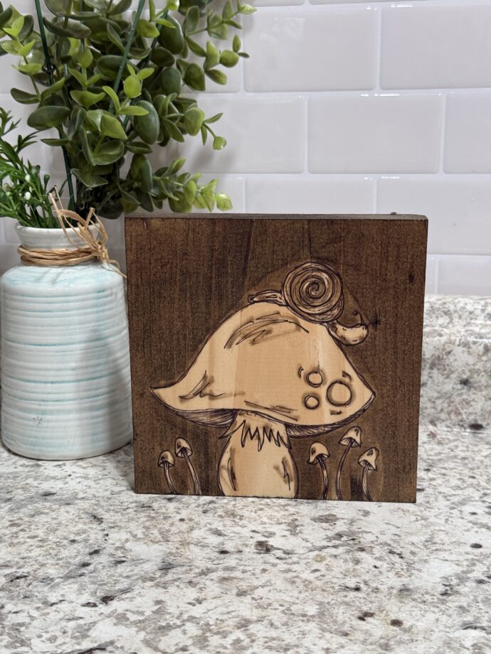 Small Mushroom and Snail Wood Sign