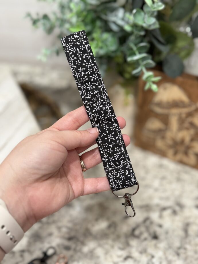 Black Floral Fabric Keychain Wristlet