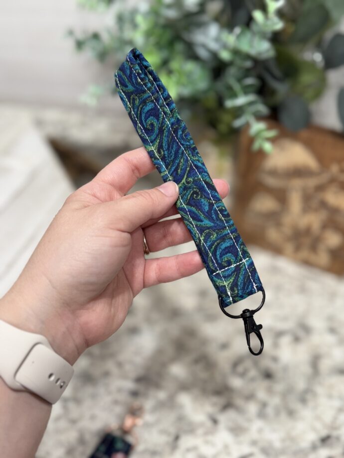 Blue and Green Swirls Fabric Keychain Wristlet