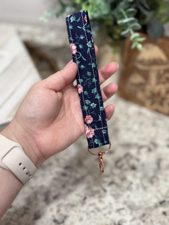 Pink and Blue Floral Fabric Keychain Wristlet