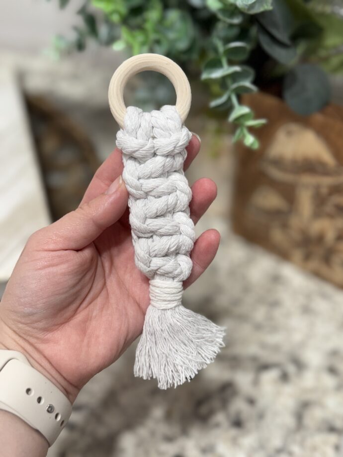 White Macrame Keychain #7