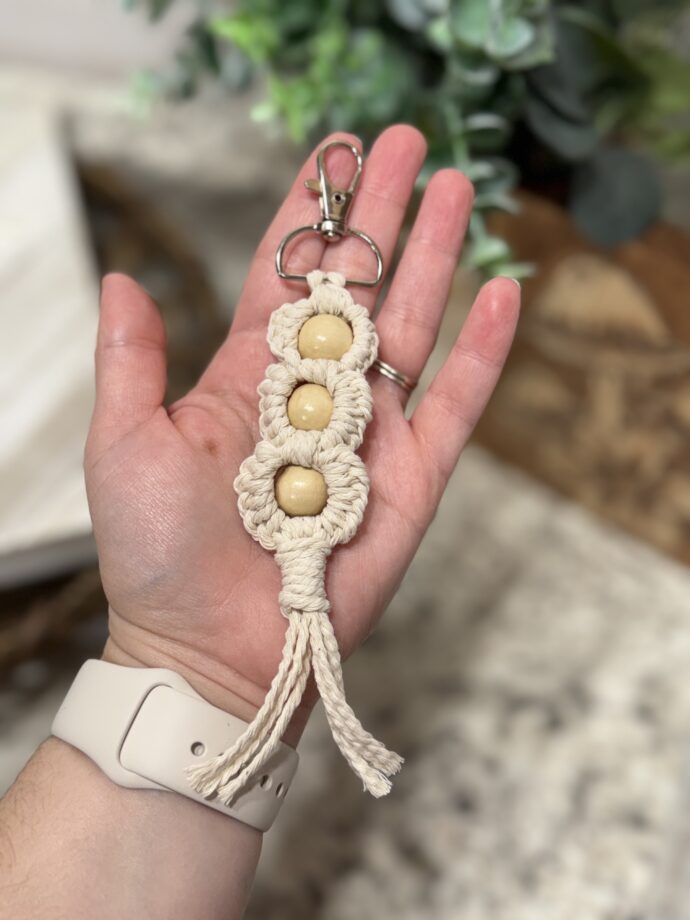 White Macrame Keychain #8