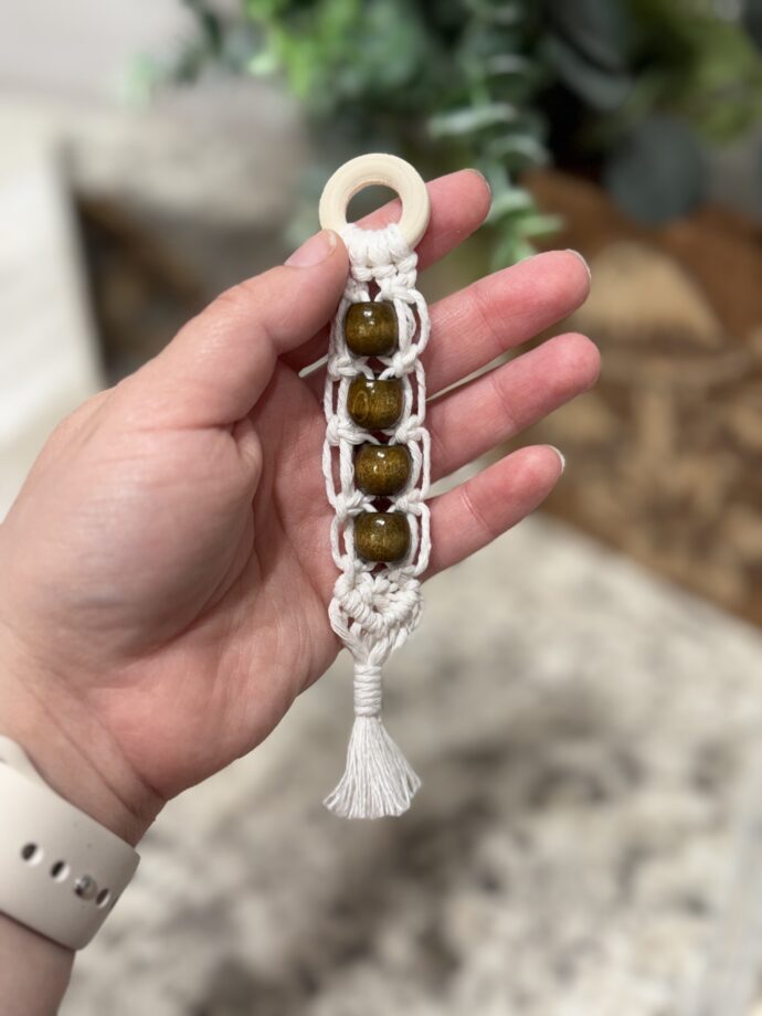 White Macrame Keychain #11