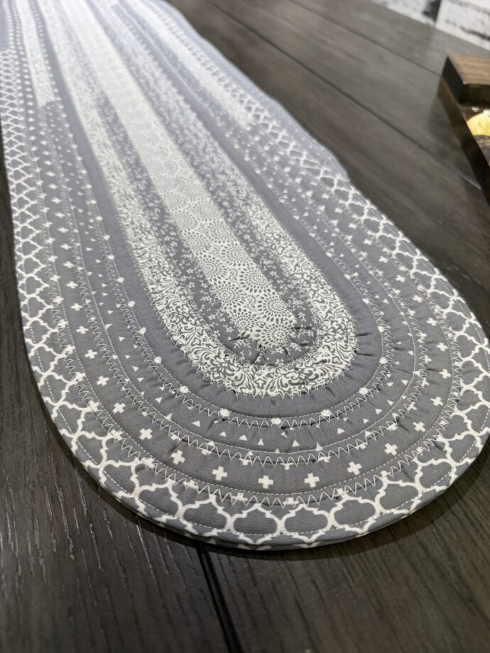 Gray and White Floral Fabric Table Runner - Image 2