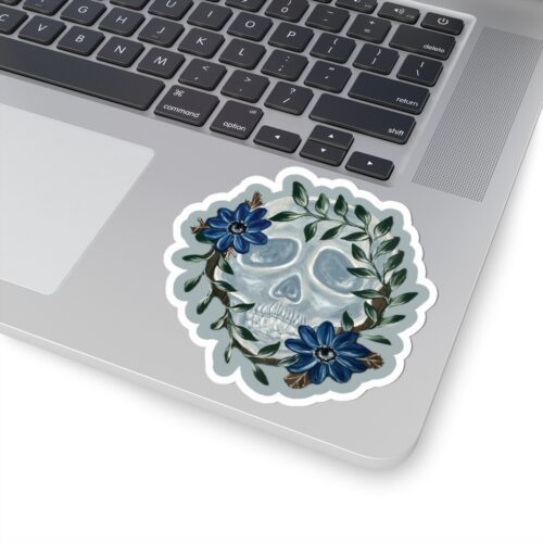 Skull with Blue Flowers Sticker