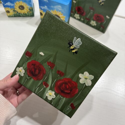 Roses and Bee Painted Canvas #2