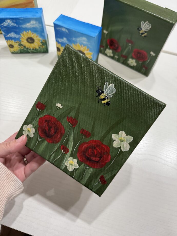 Roses and Bee Painted Canvas #2