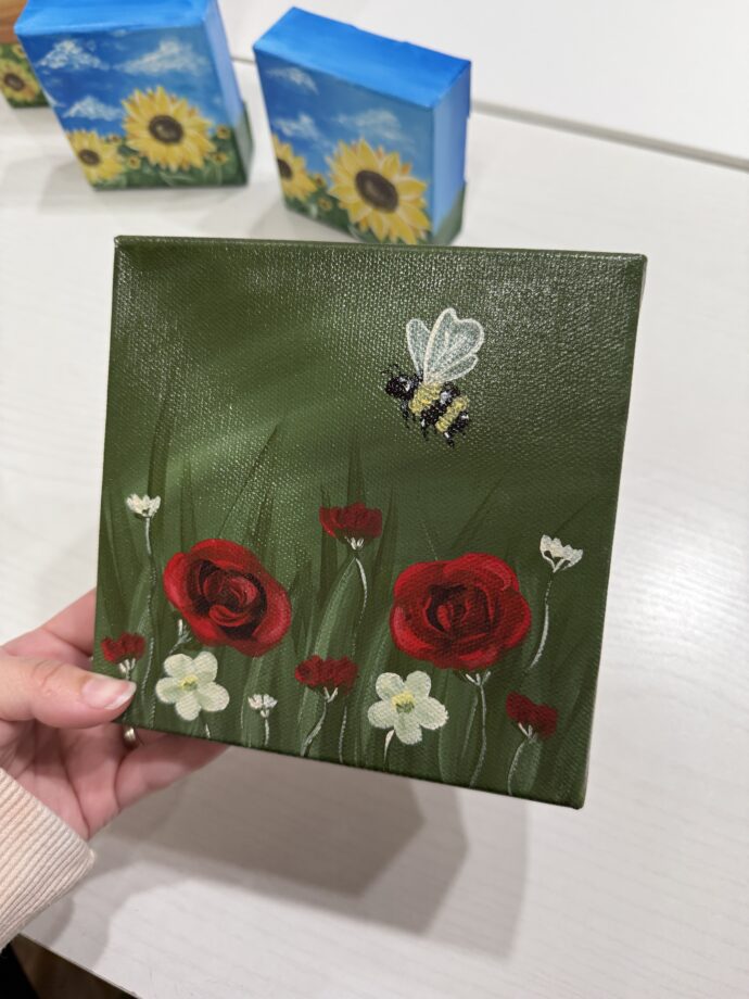 Roses and Bee Painted Canvas #3