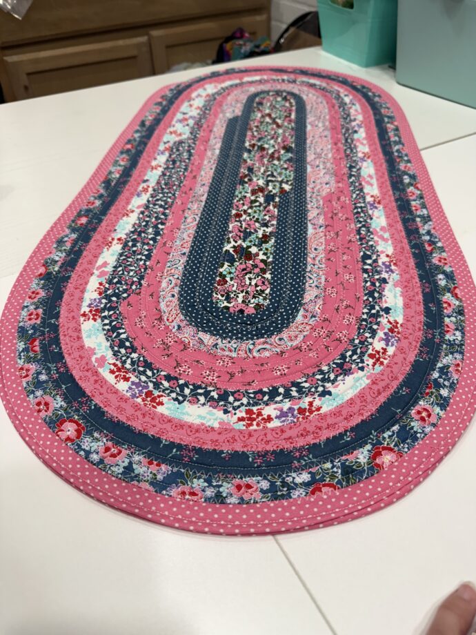 Pink and Blue Floral Fabric Rug - Image 2