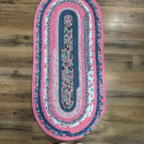 Pink and Blue Floral Fabric Rug