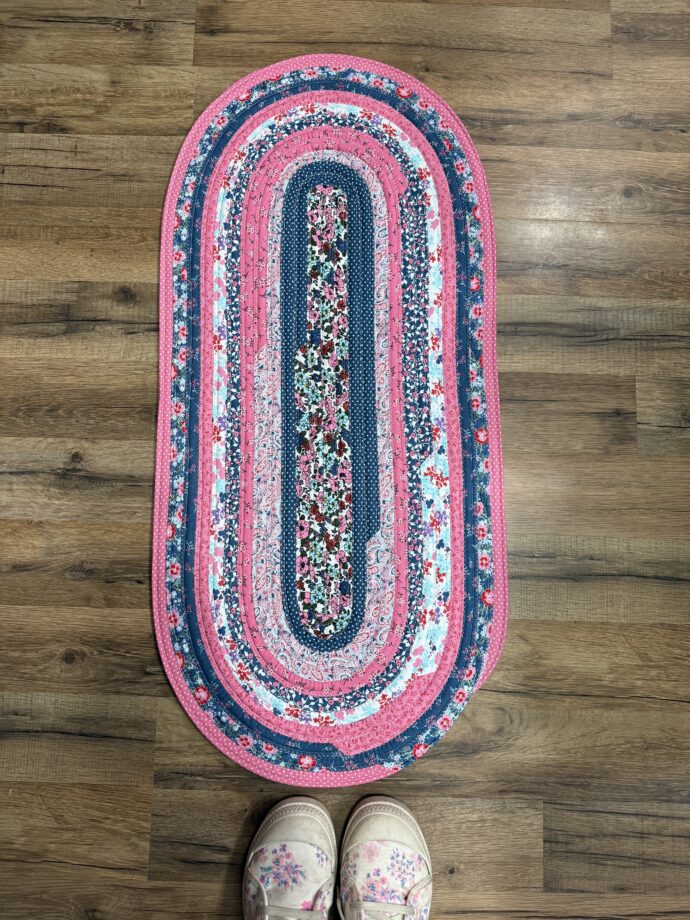 Pink and Blue Floral Fabric Rug