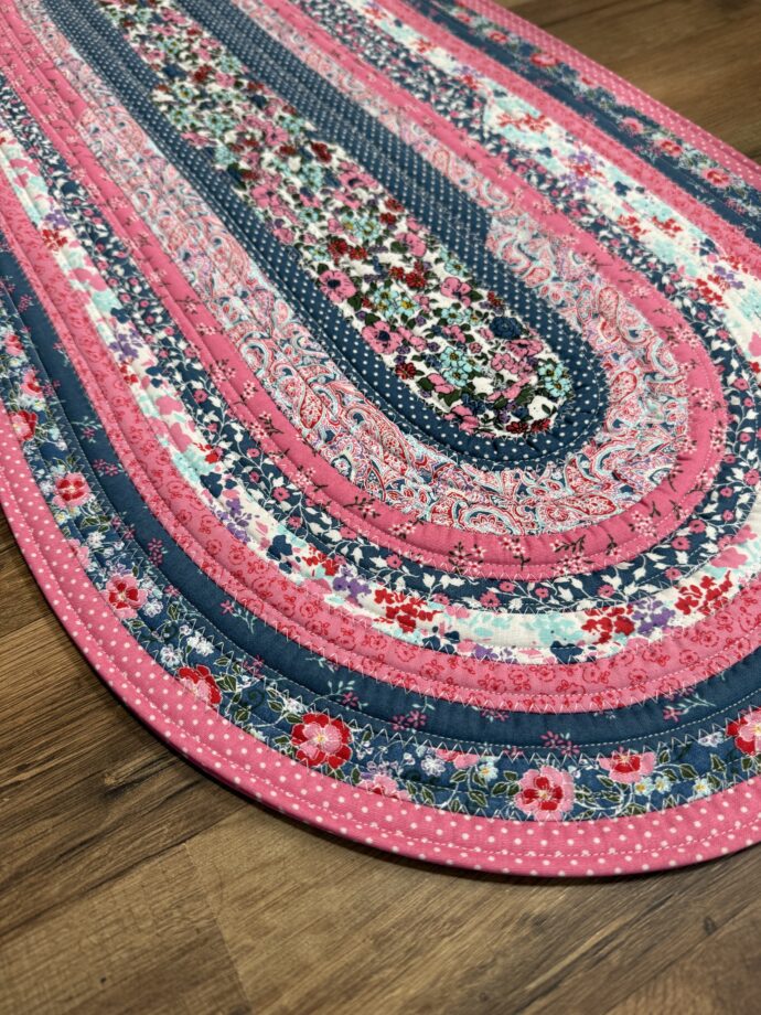 Pink and Blue Floral Fabric Rug - Image 4