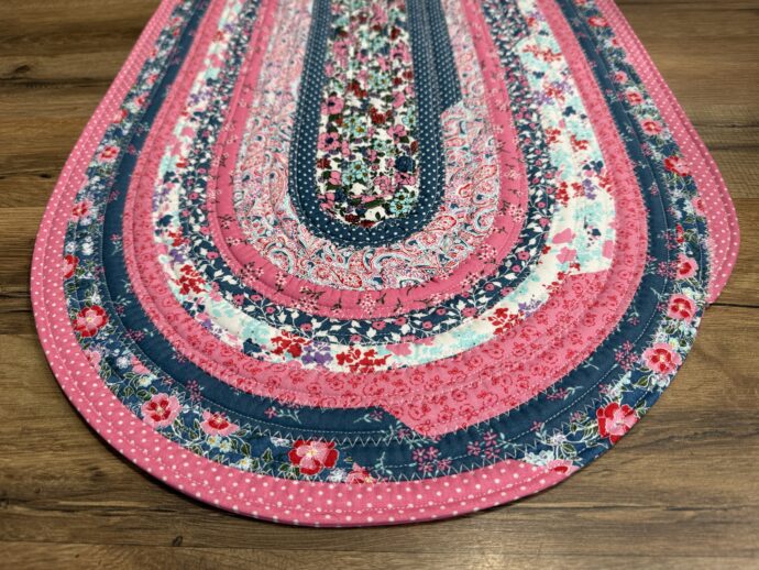 Pink and Blue Floral Fabric Rug - Image 3