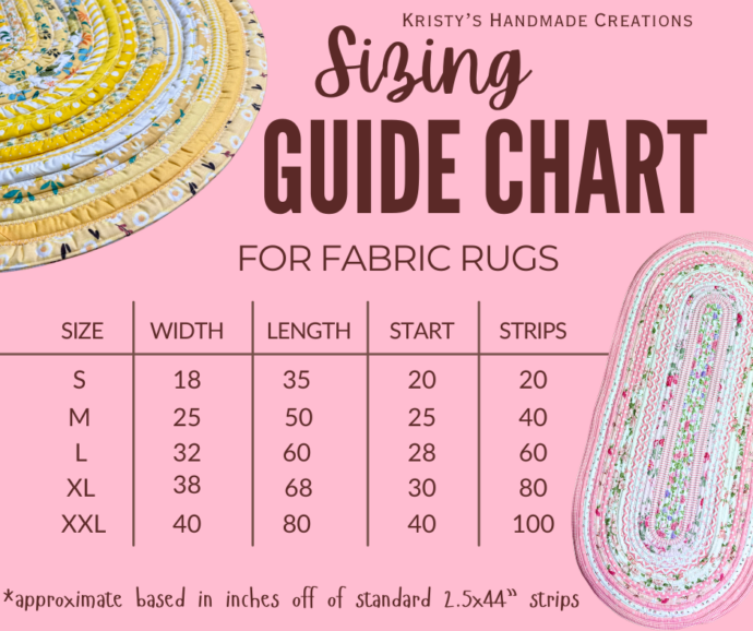 Square Rug Chart Fabric Rug Calculator Guide - Kristy's Handmade Creations