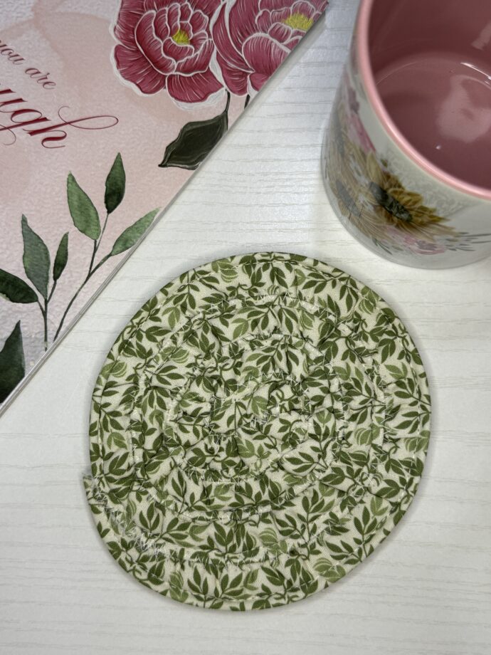 Green Floral Fabric Coaster #1