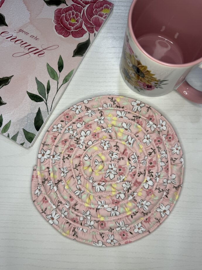 Pink Floral Fabric Trivet #1
