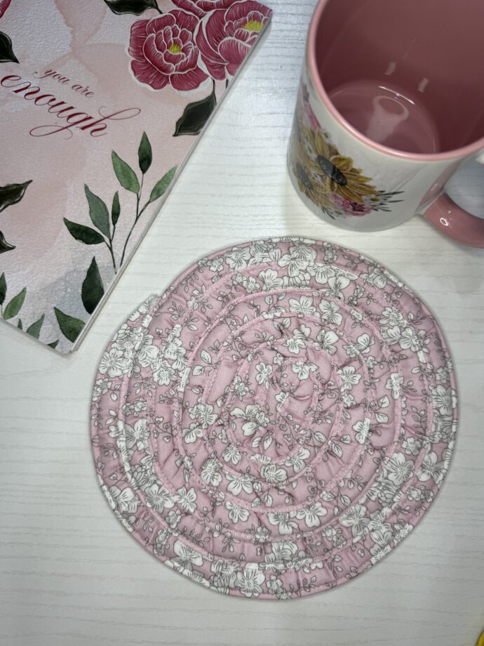 Pink Floral Fabric Trivet #2