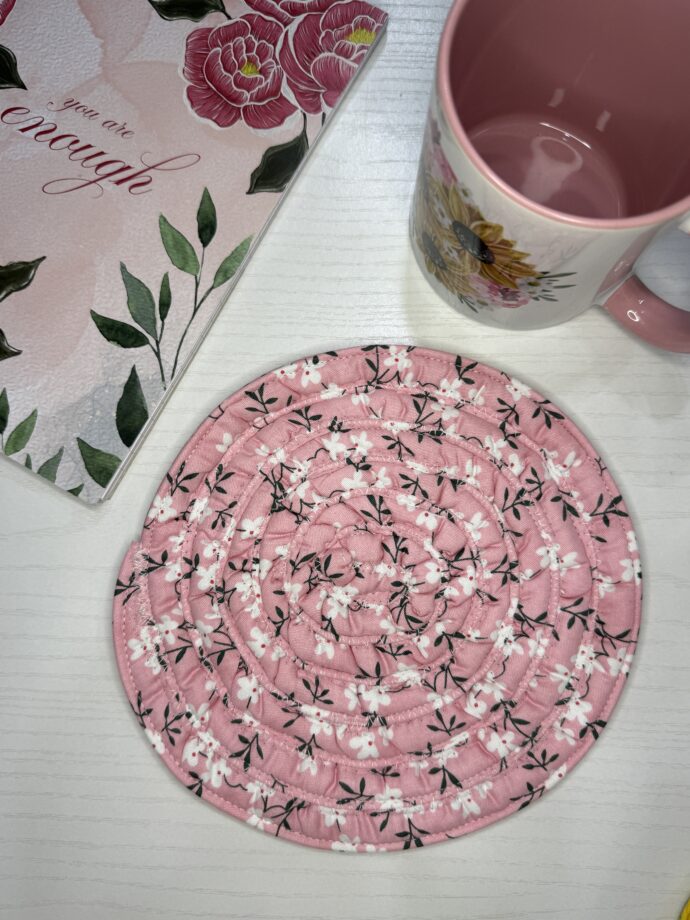 Pink Floral Fabric Trivet #3