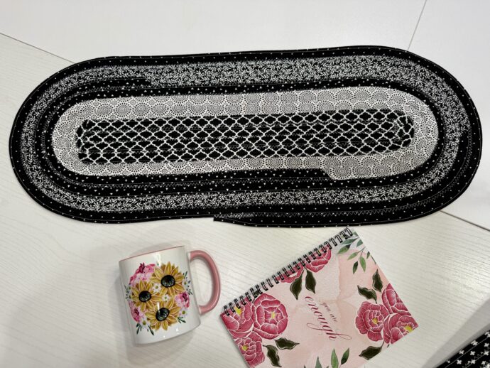 Black and White Floral Small Fabric Table Runner/Centerpiece #1 - Image 2