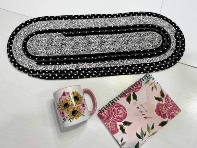 Black and White Floral Small Fabric Table Runner/Centerpiece #2 - Image 2