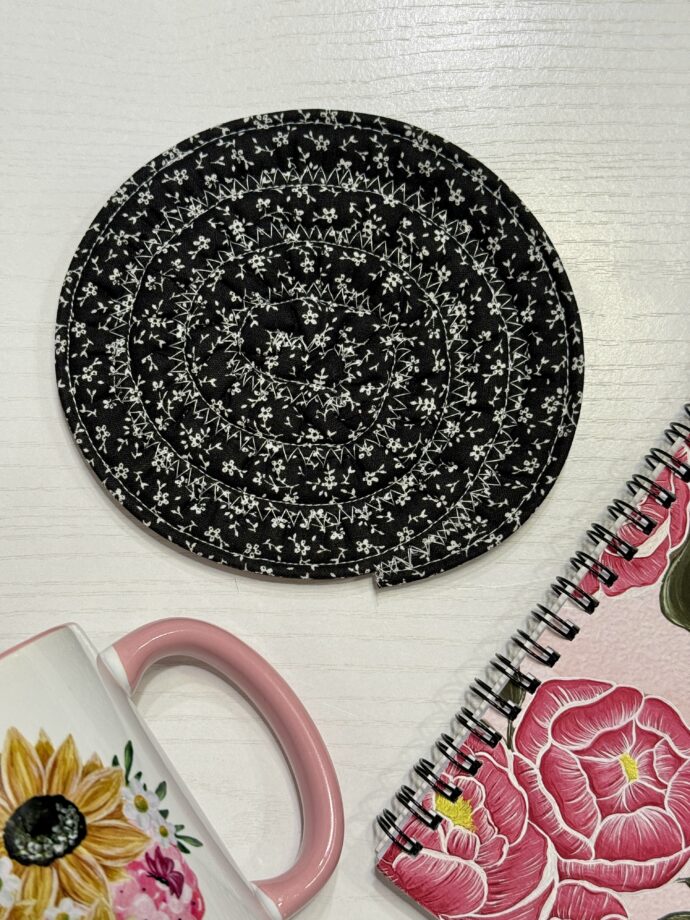 Black and White Floral Fabric Coaster #1