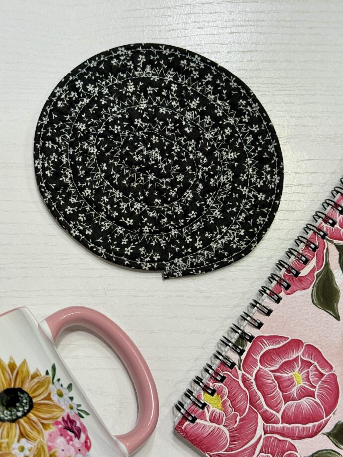 Black and White Floral Fabric Coaster #2