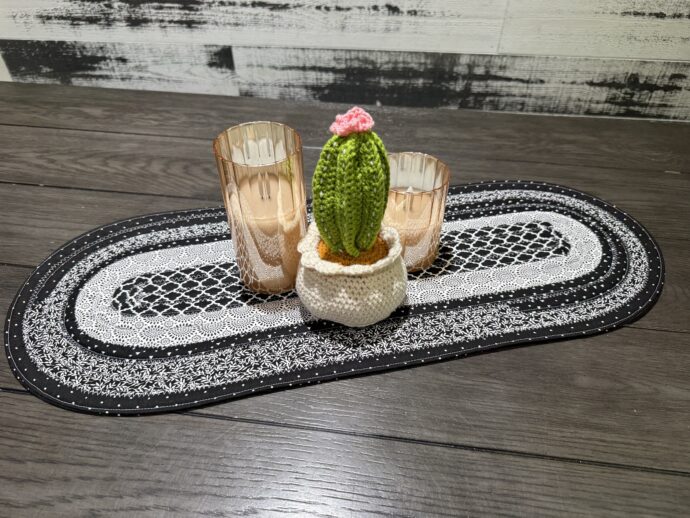 Black and White Floral Small Fabric Table Runner/Centerpiece #1