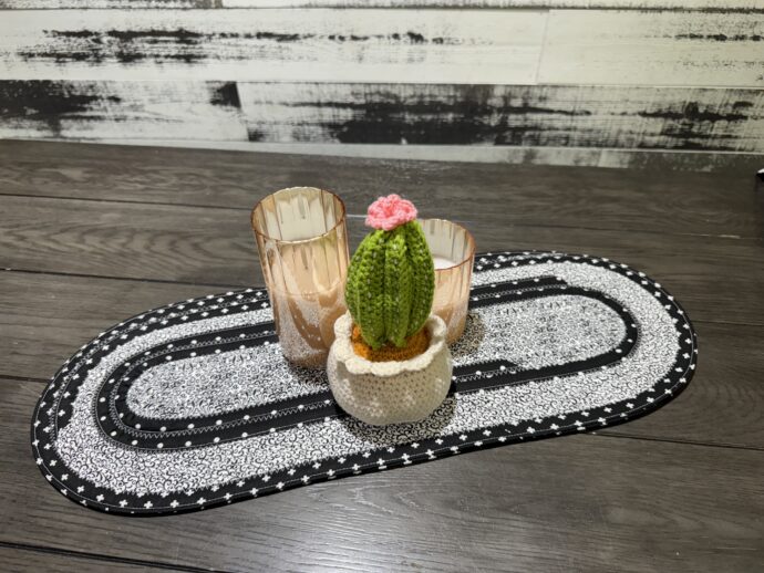 Black and White Floral Small Fabric Table Runner/Centerpiece #2