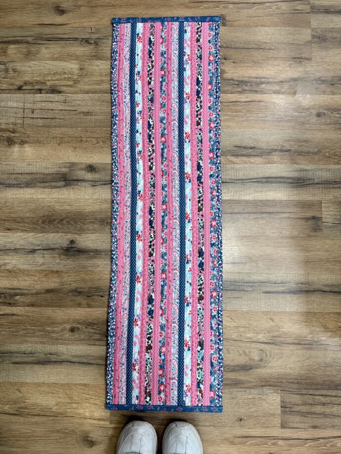 Pink and Blue Floral Rectangular Fabric Rug - Image 2