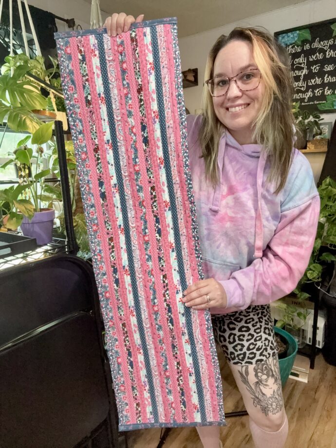 Pink and Blue Floral Rectangular Fabric Rug