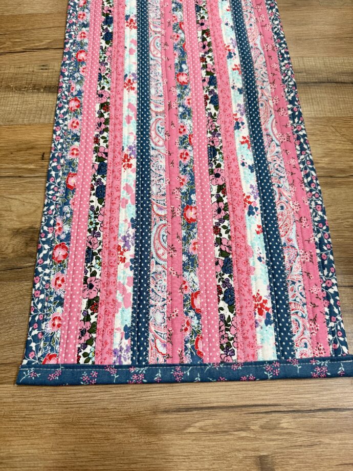 Pink and Blue Floral Rectangular Fabric Rug - Image 3